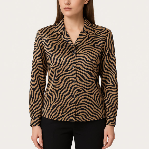 Joan Leslie Tops - Joan Leslie Women's Blouse 10 Zebra Print Satin Button Up Workwear Vintage Style